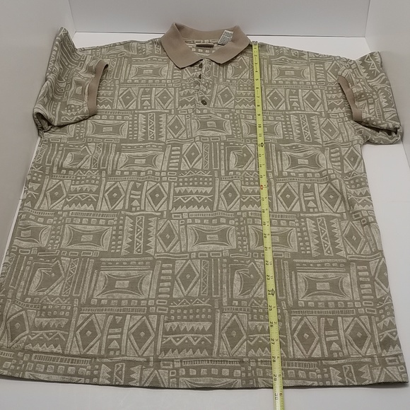 Bugle Boy Co. men's vintage short sleeve polo shirt large browns geometric print - Picture 8 of 12